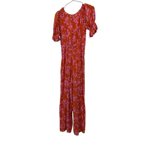 Rue Stiic Naveah Floral Jumpsuit XS Orange PInk Floral Cutout Tie Anthropologie - Picture 8 of 16